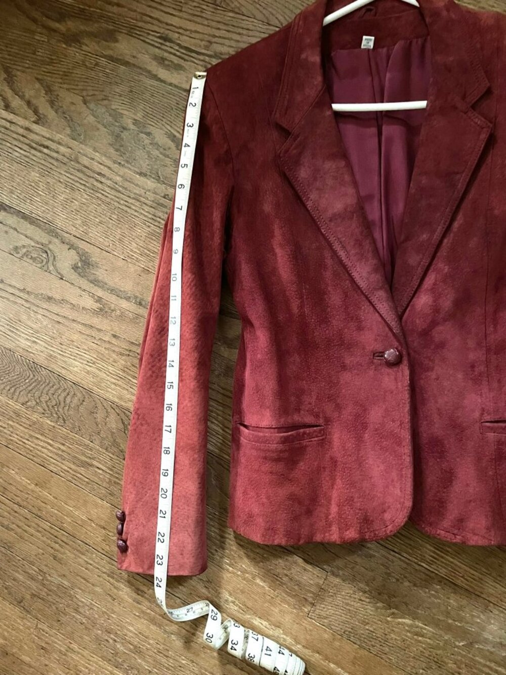 Dark Red Real Suede Leather Blazer Jacket - Picture 14 of 16